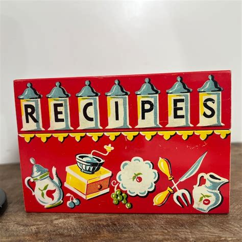 Vintage Tin 1950's Red Recipe Box, No. 801 Retro Metal Box by 